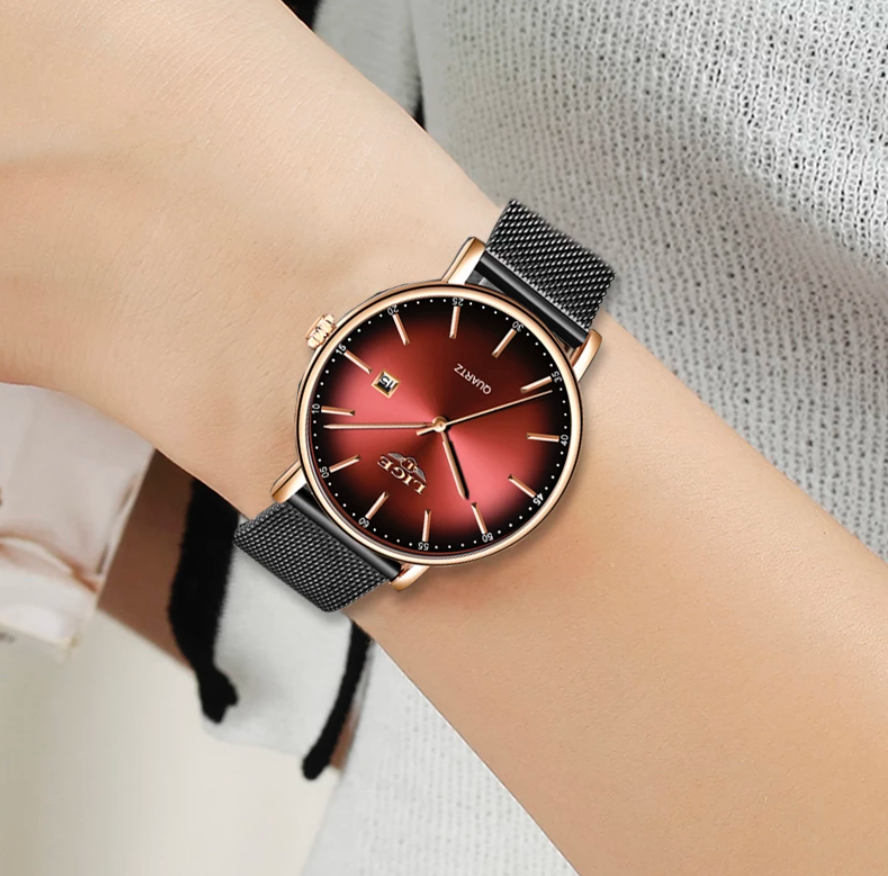 LIGE H337 Orologio con cinturino in maglia da donna