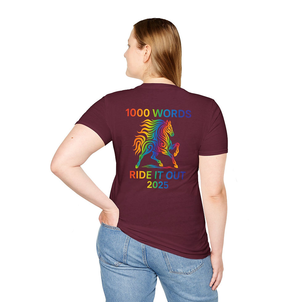 Thumbnail: Rainbow RIDE IT OUT 2025, 1000 WORDS Unisex Softstyle T-Shirt