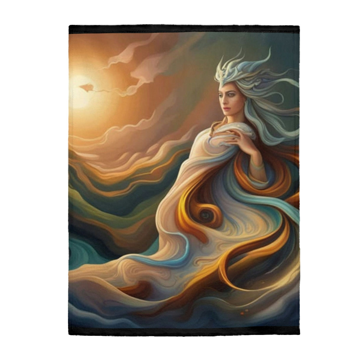 Shapeshifting She-Qi Goddess in Sea Clouds, Velveteen Plush Blanket