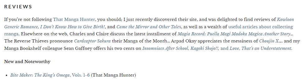 Section of The Manga Bookshelf's article where I am featured
