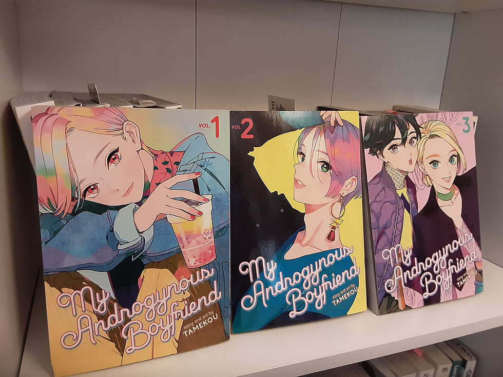 My Androgynous Boyfriend v. 1-3 manga books on a shelf cover facing out