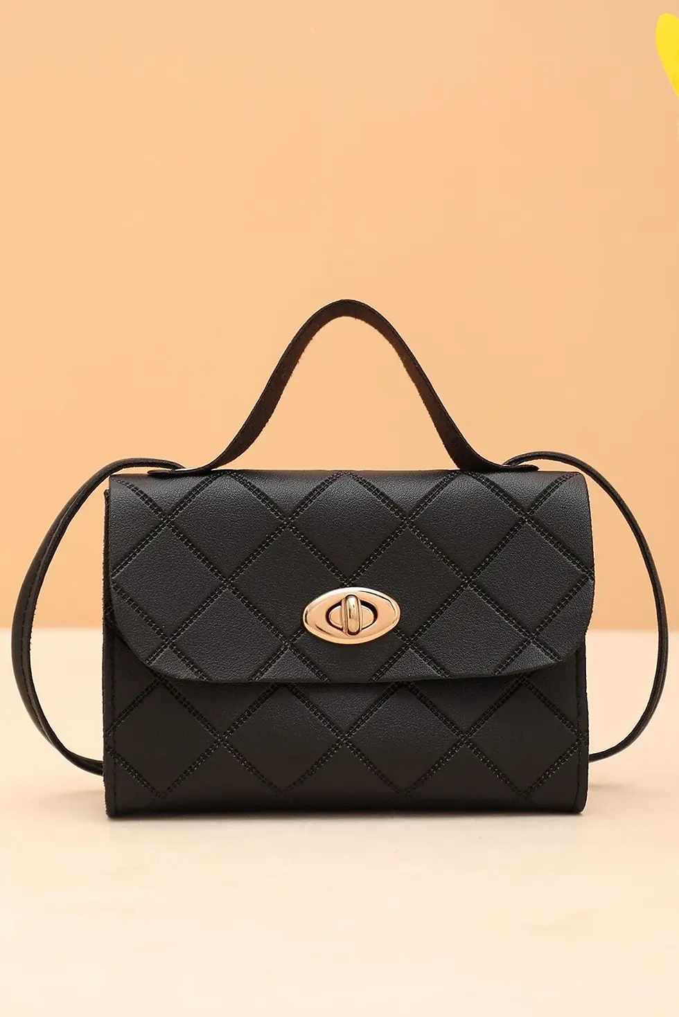 Thumbnail: Leather Diamond Pattern Messenger Bag