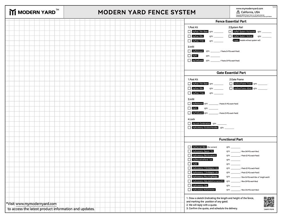 Modern Yard Fence System Specification diagram
