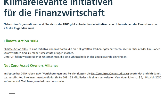 Klimarelevante Initiative für die Finanzwirtschaft