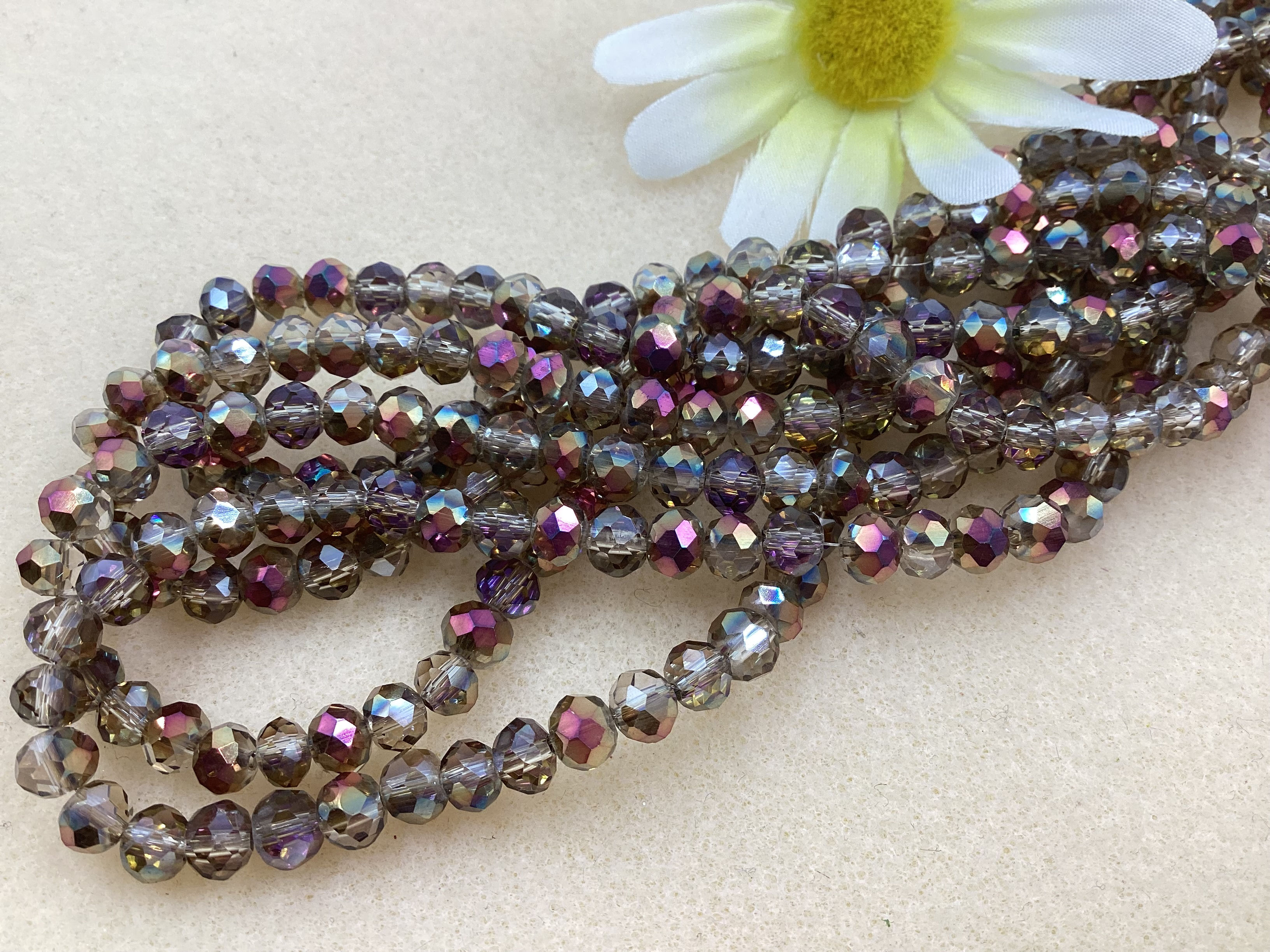 6 mm Round Blue Half Purple-Golden Iris Glass beads