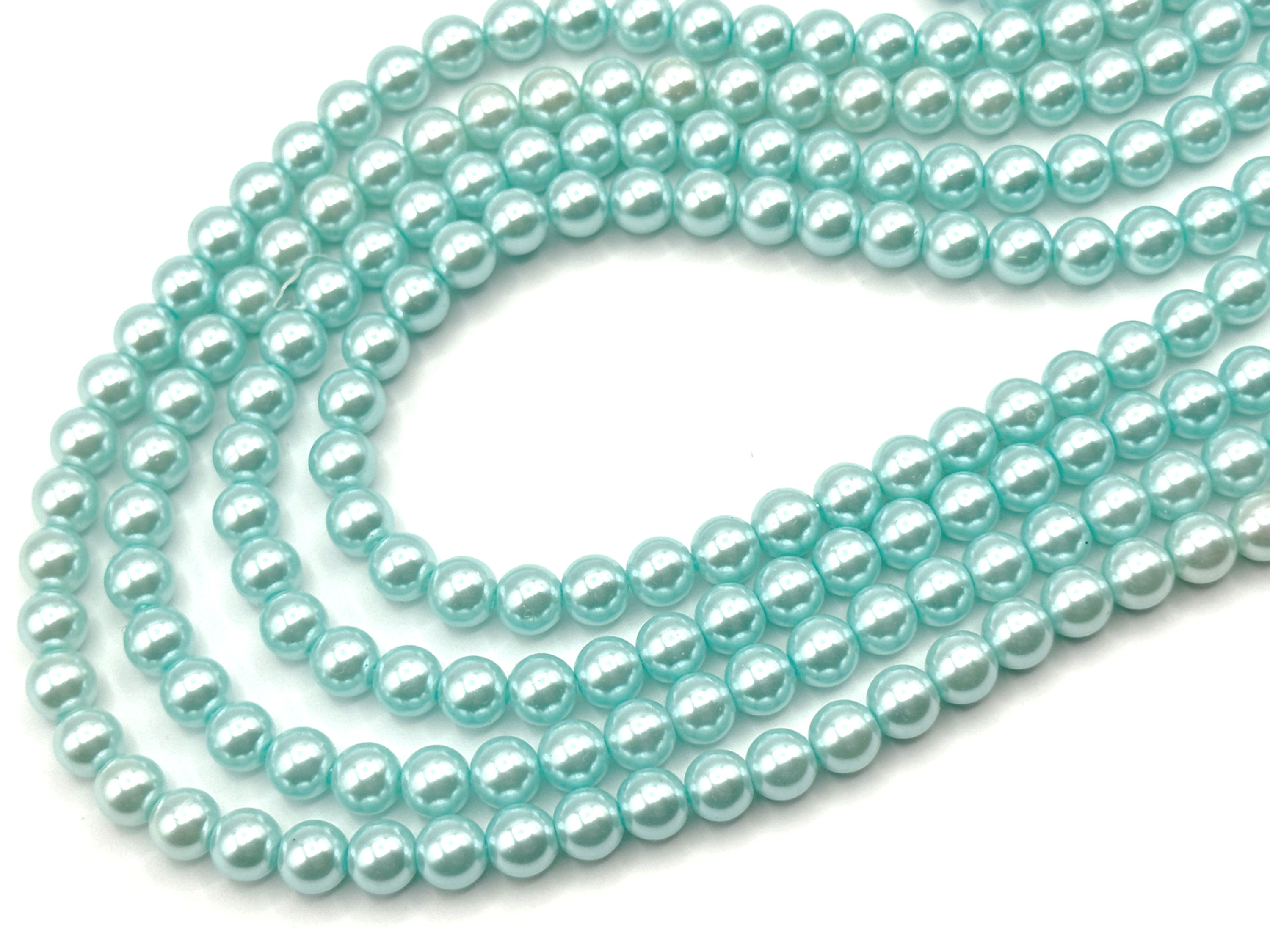 6mm Round Glass Pearl~ Aqua