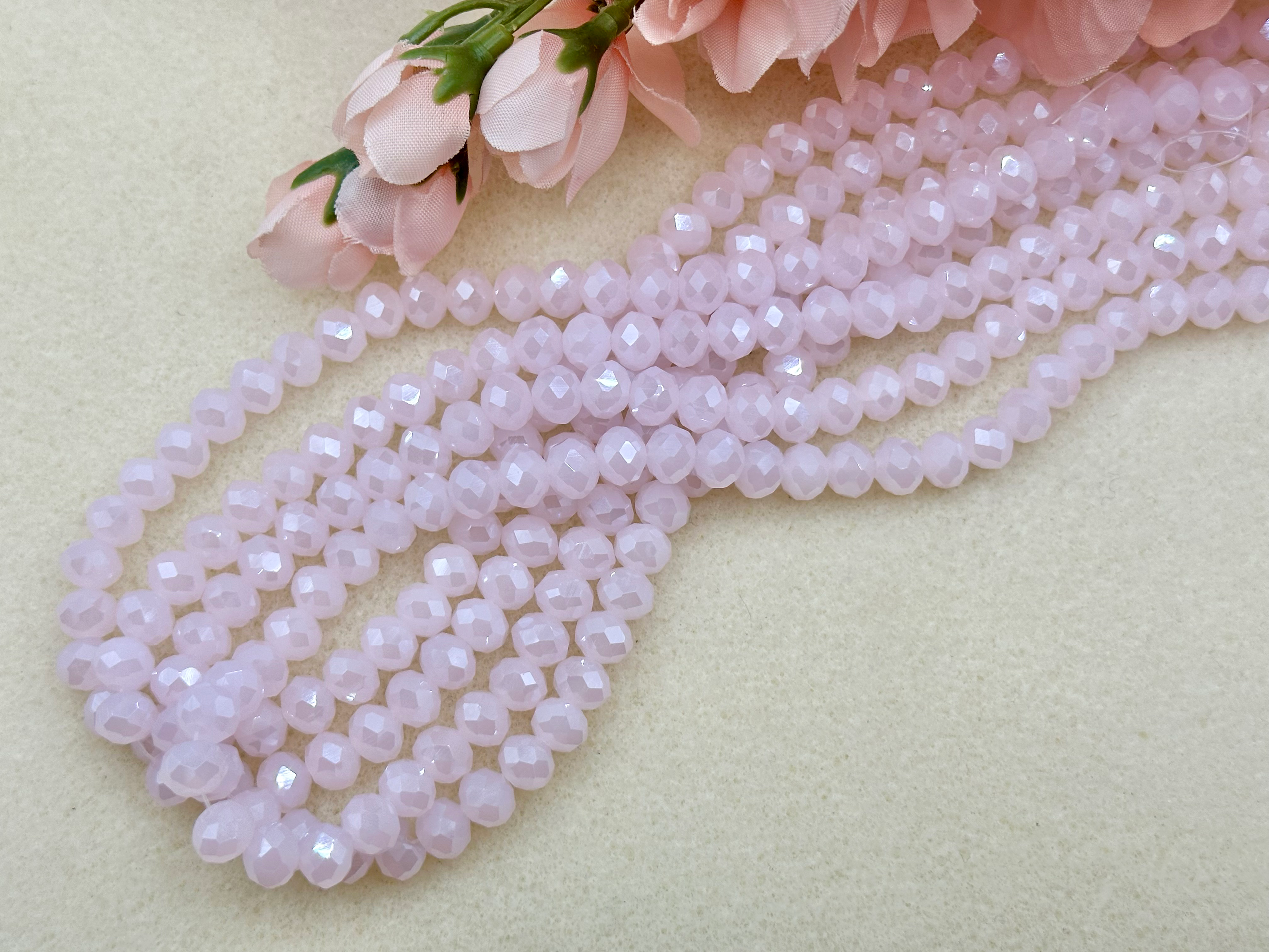 8x6mm Imitation Pink Jade Glass Rondelle Beads