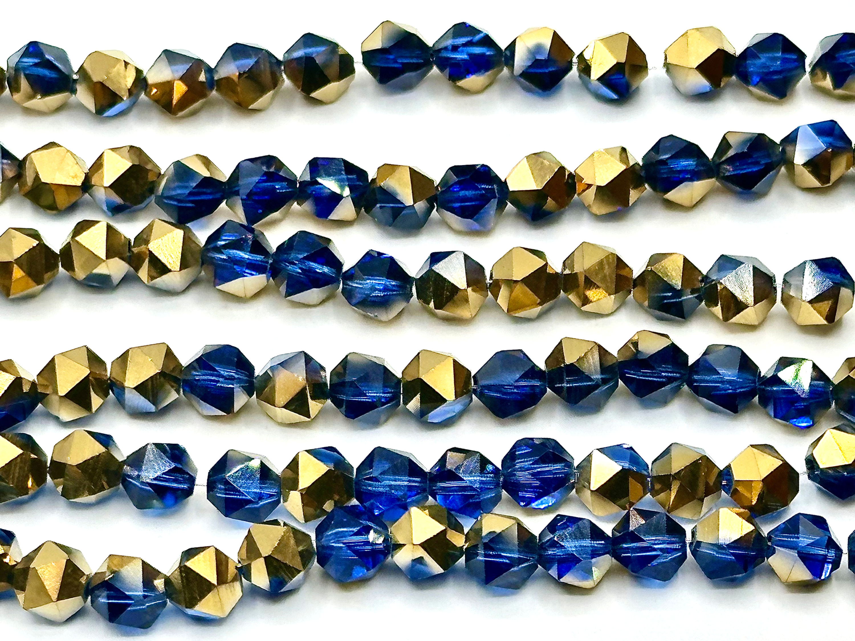 English Cut Beads ~Half Gold Cobalt