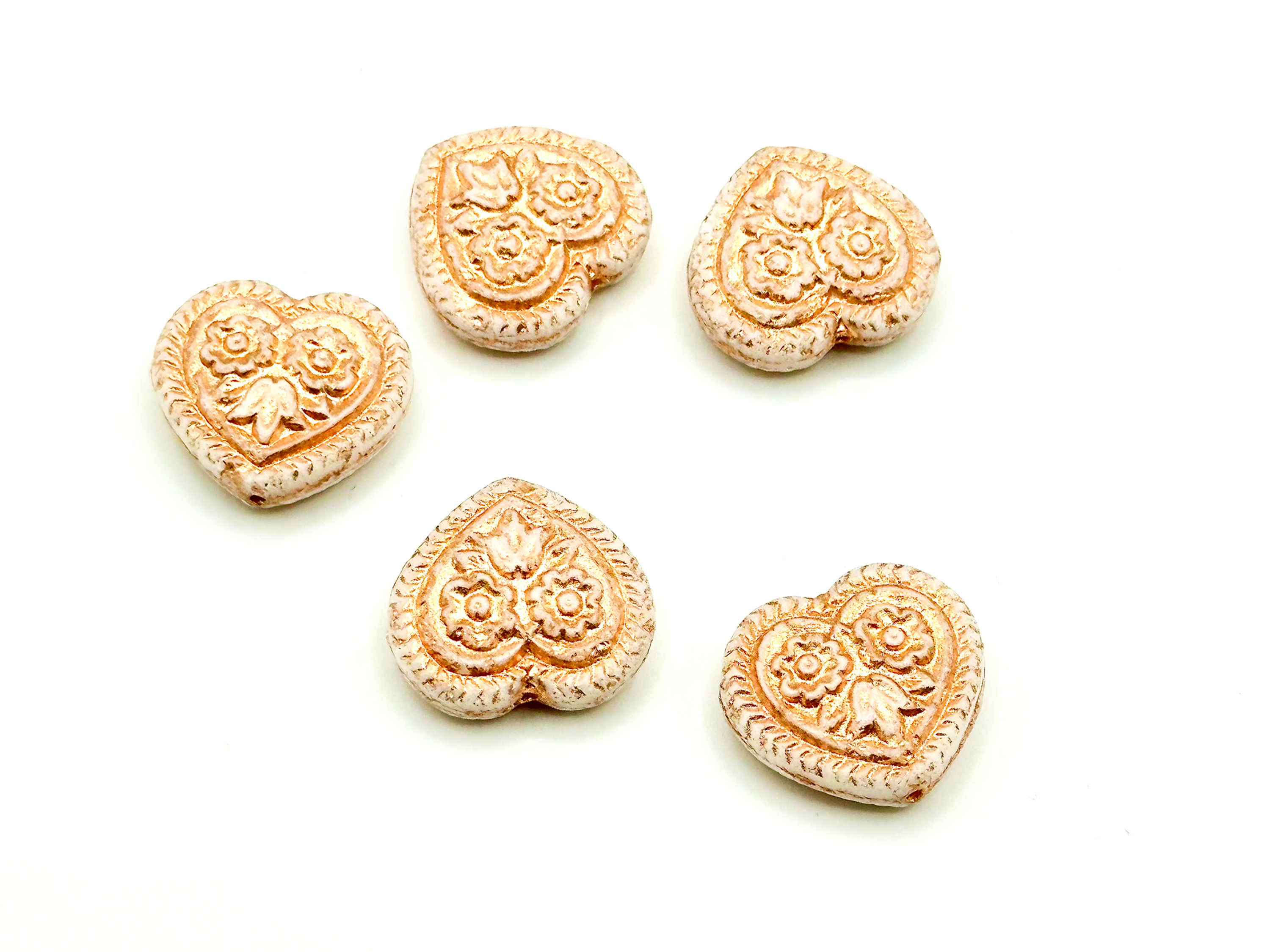 Czech Heart Flower Beads~ Rose Gold