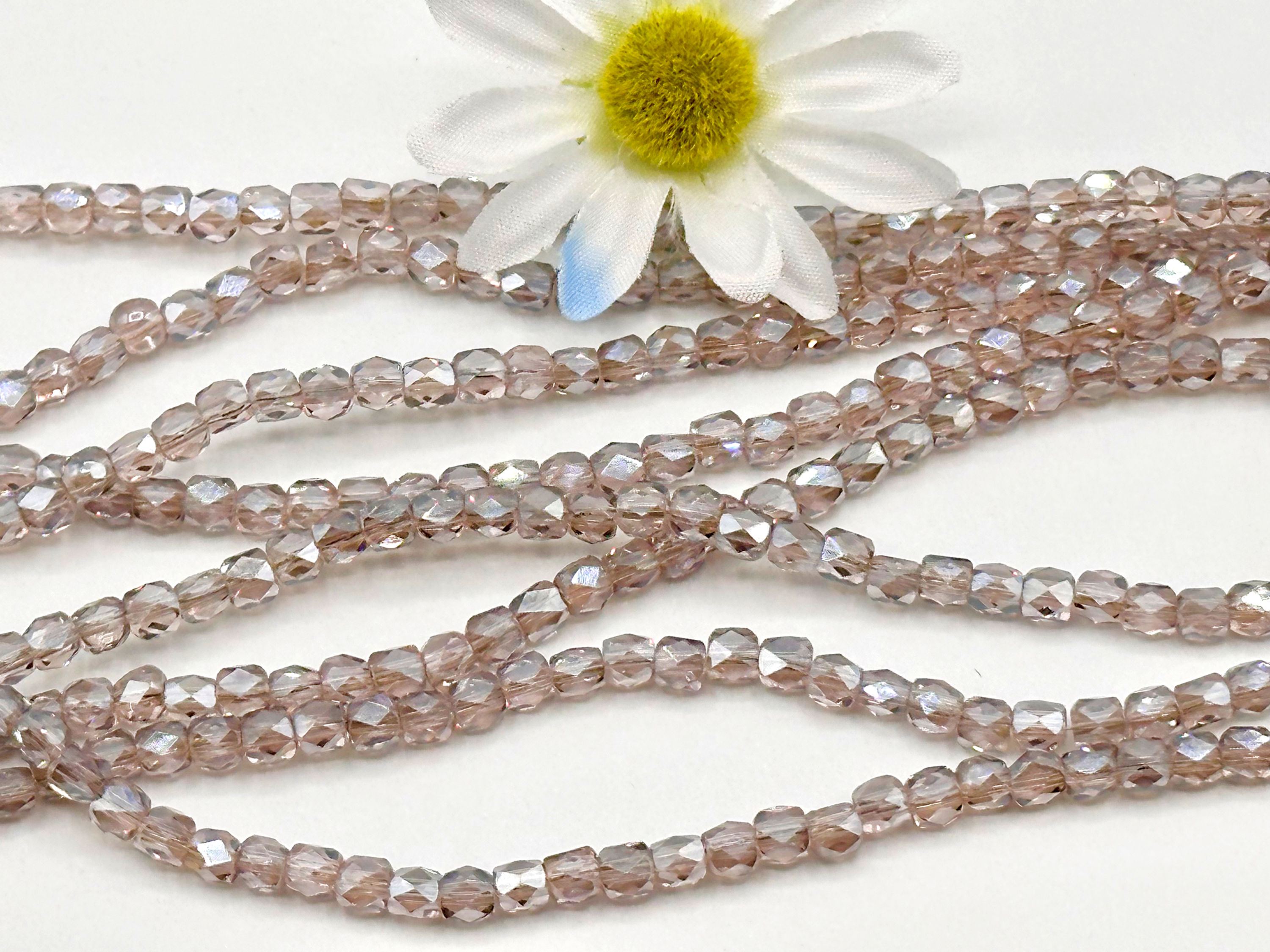 4x4x4mm Pale Raspberry Cuboid Beads