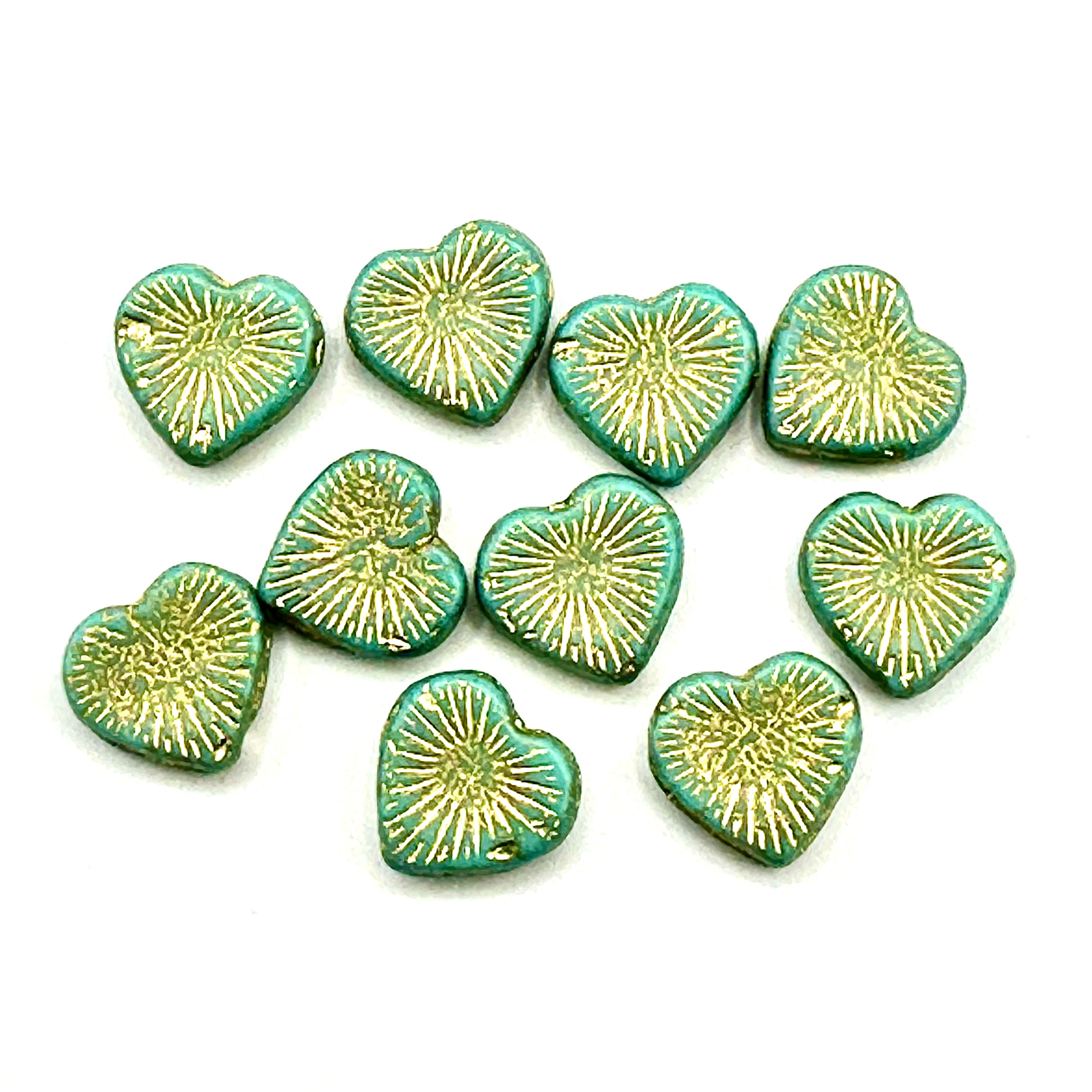 14mm Czech Flaming Heart~ Turquoise