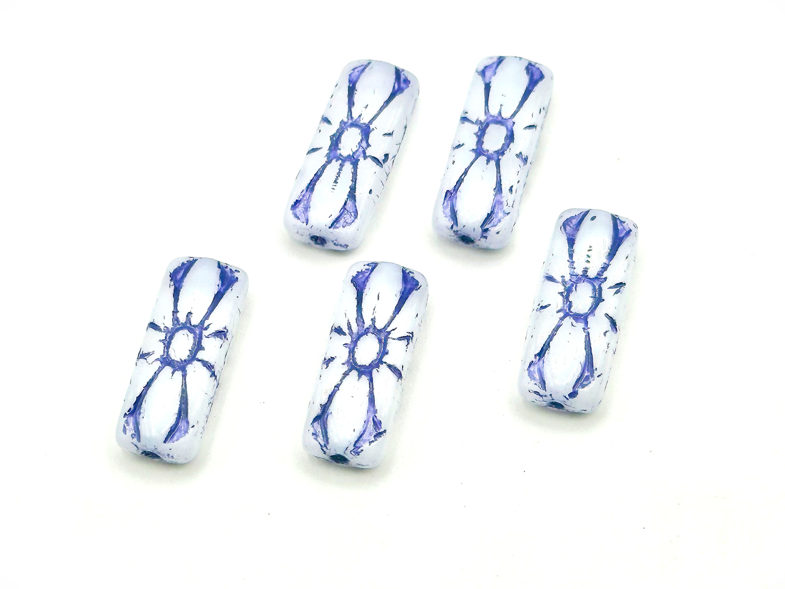 Czech Flower Rectangle Beads~ Purple