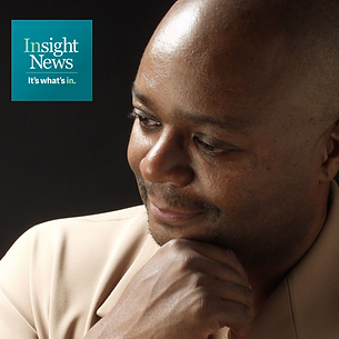 Man with hand on chin, Insight News logo.