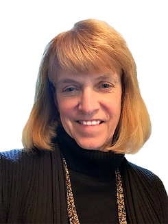 Smiling woman wearing a black turtleneck sweater and beaded necklace.