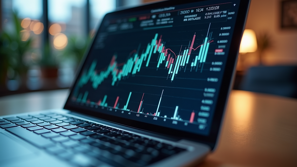 Close-up view of a laptop screen showing customized financial reports
