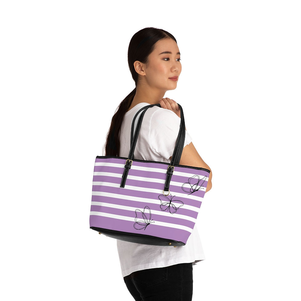 Thumbnail: Lavender Striped Butterfly PU Leather Shoulder Bag