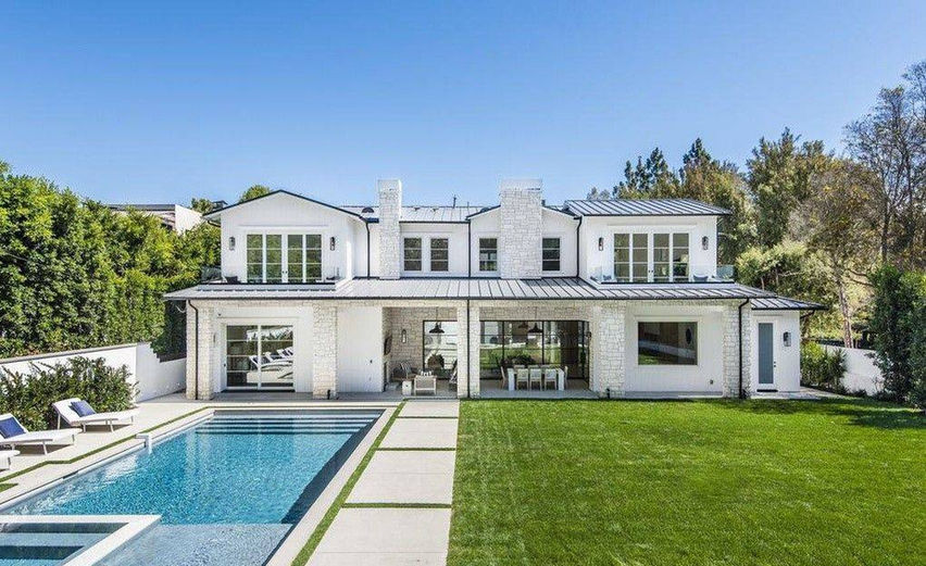 Backyard pool and outdoor lounge area, West Los Angeles Private Residence