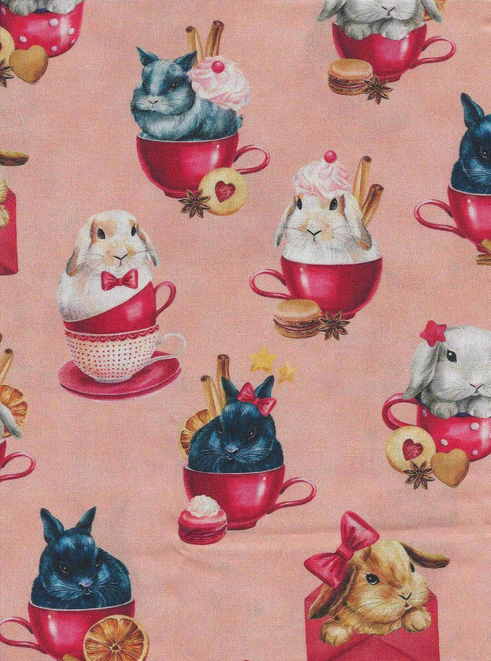 Bunnies In Tea Cups Fabric # BUNE237