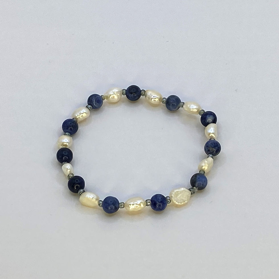 Thumbnail: Armband van sodaliet 6mm en zoetwaterparel