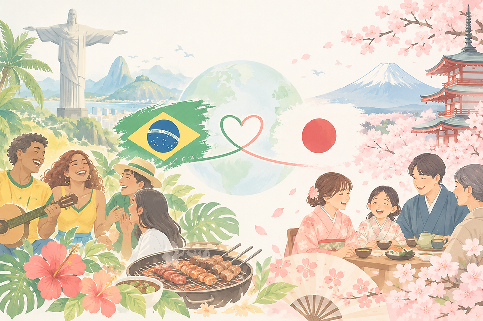淡い色で描いた日本とブラジルの風景