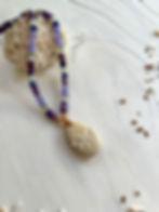 Purple gemstone necklace with natural sea stone dragonfly pendant