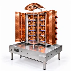 Gas- und Holz-Dönergrill · V-Form · 5+5 Brenner · Kupferverkleidung