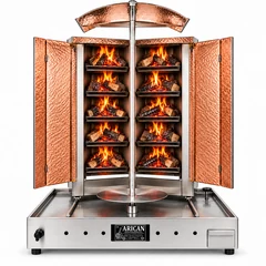 Machine à döner au bois et au charbon · En V · 5+5 niveaux de combustible · Habillage cuivre