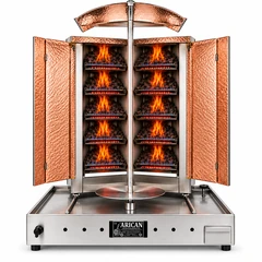 V-type gas & lava-stone doner machine · 5+5 burners · Copper cladding — ARC LDCV006