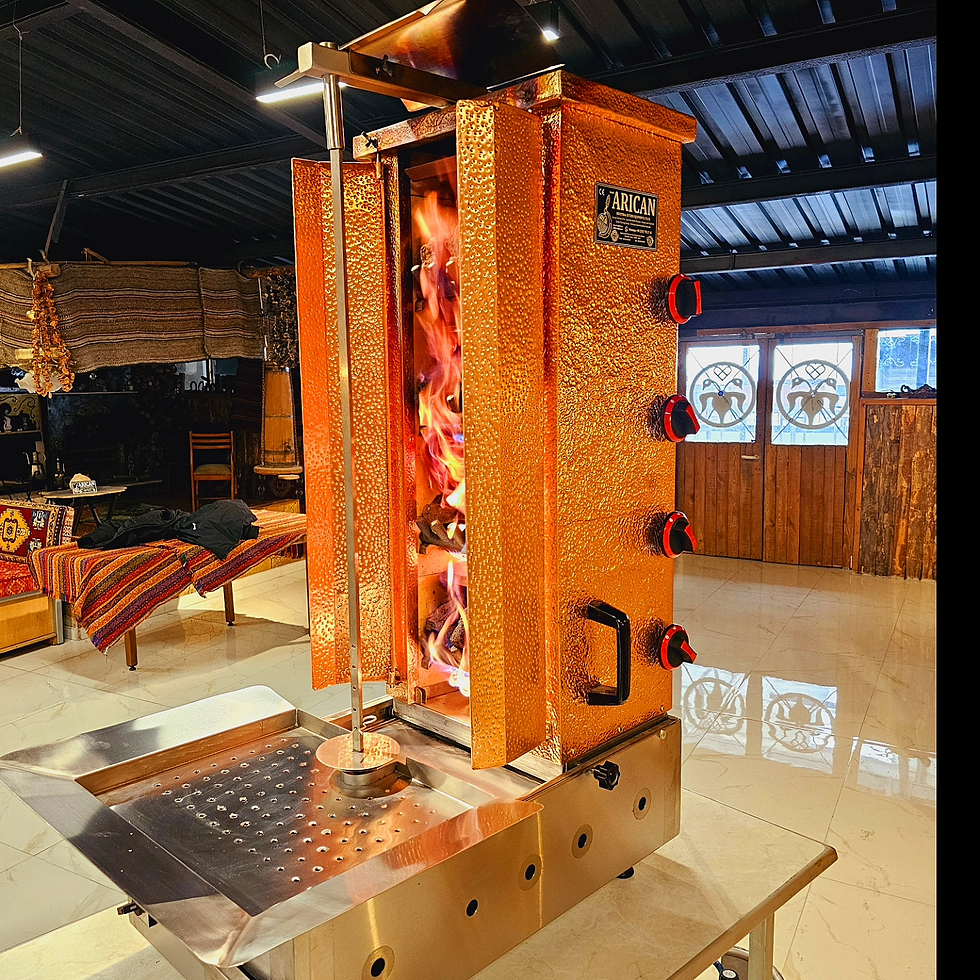 Küçük resim: Gas and Lava Stone Shawarma Machine Copper 4 Burner Bottom Motor