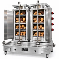 Gas- und Holz-Dönergrill · Doppelgerät · 4+4 Brenner · Edelstahl