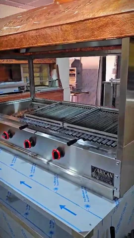 Gas & lava rock kebab grill · Copper cladding, With extraction hood, Glass-front configuration — AG-415 · 2