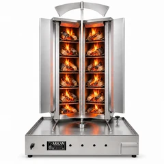 Machine à döner au bois et au charbon · En V · 6+6 niveaux de combustible · Acier inoxydable
