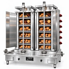 Gas- und Holz-Dönergrill · Doppelgerät · 6+6 Brenner · Edelstahl