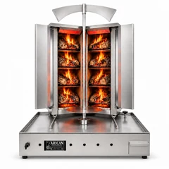 Machine à döner au bois et au charbon · En V · 4+4 niveaux de combustible · Acier inoxydable