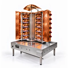 Gas- und Holz-Dönergrill · V-Form · 6+6 Brenner · Kupferverkleidung
