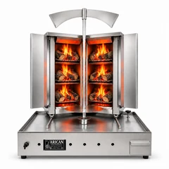 Machine à döner au bois et au charbon · En V · 3+3 niveaux de combustible · Acier inoxydable