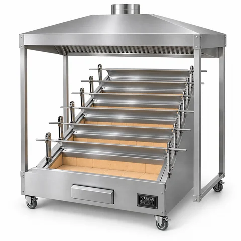 Hooded charcoal rotisserie · 7 spits