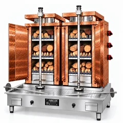 Gas- und Holz-Dönergrill · Doppelgerät · 3+3 Brenner · Kupferverkleidung