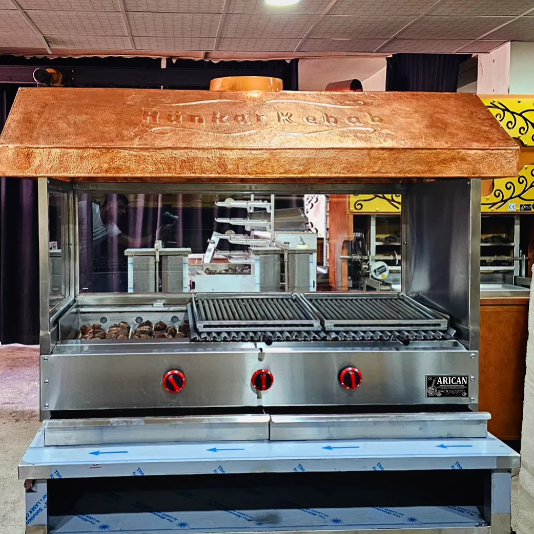 Gas & lava rock kebab grill · Copper cladding, With extraction hood, Glass-front configuration — AG-415 · 1