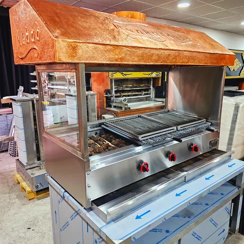 Gas & lava rock kebab grill · Copper cladding, With extraction hood, Glass-front configuration — AG-415 · 7