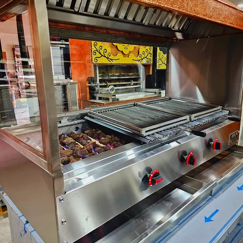 Gas & lava rock kebab grill · Copper cladding, With extraction hood, Glass-front configuration — AG-415 · 9