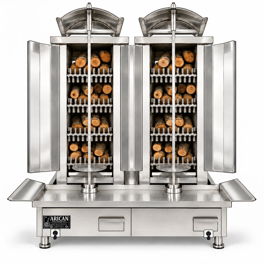 Wood & charcoal doner machine · Double · 4+4 fuel levels · Stainless steel