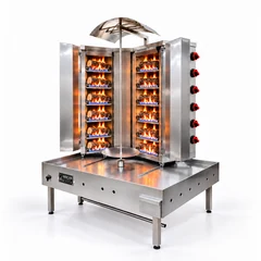 Gas- und Holz-Dönergrill · V-Form · 6+6 Brenner · Edelstahl