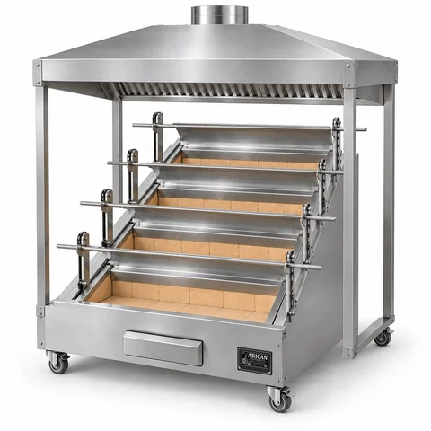 Hooded charcoal rotisserie · 4 spits