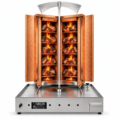 Machine à döner au bois et au charbon · En V · 6+6 niveaux de combustible · Habillage cuivre