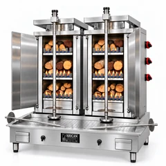 Gas- und Holz-Dönergrill · Doppelgerät · 3+3 Brenner · Edelstahl