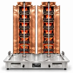 Doppel-Dönergrill mit Gas und Lavasteinen · 6+6 Brenner · Kupferverkleidung