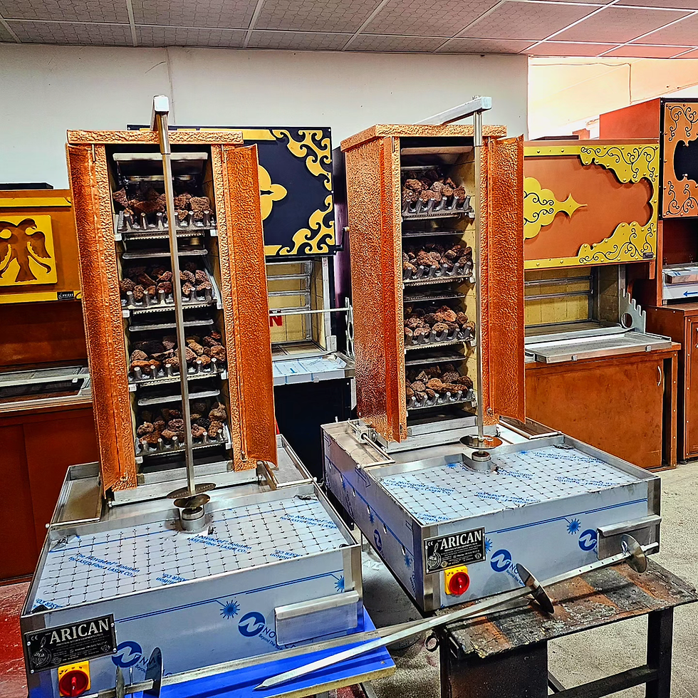 Miniature : Machine à shawarma à gaz et pierre de lave, revêtement en cuivre, 4 brûleurs