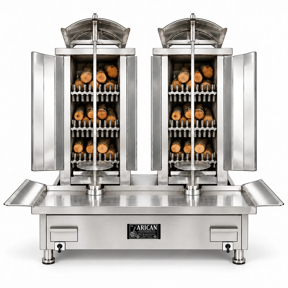 Wood & charcoal doner machine · Double · 3+3 fuel levels · Stainless steel