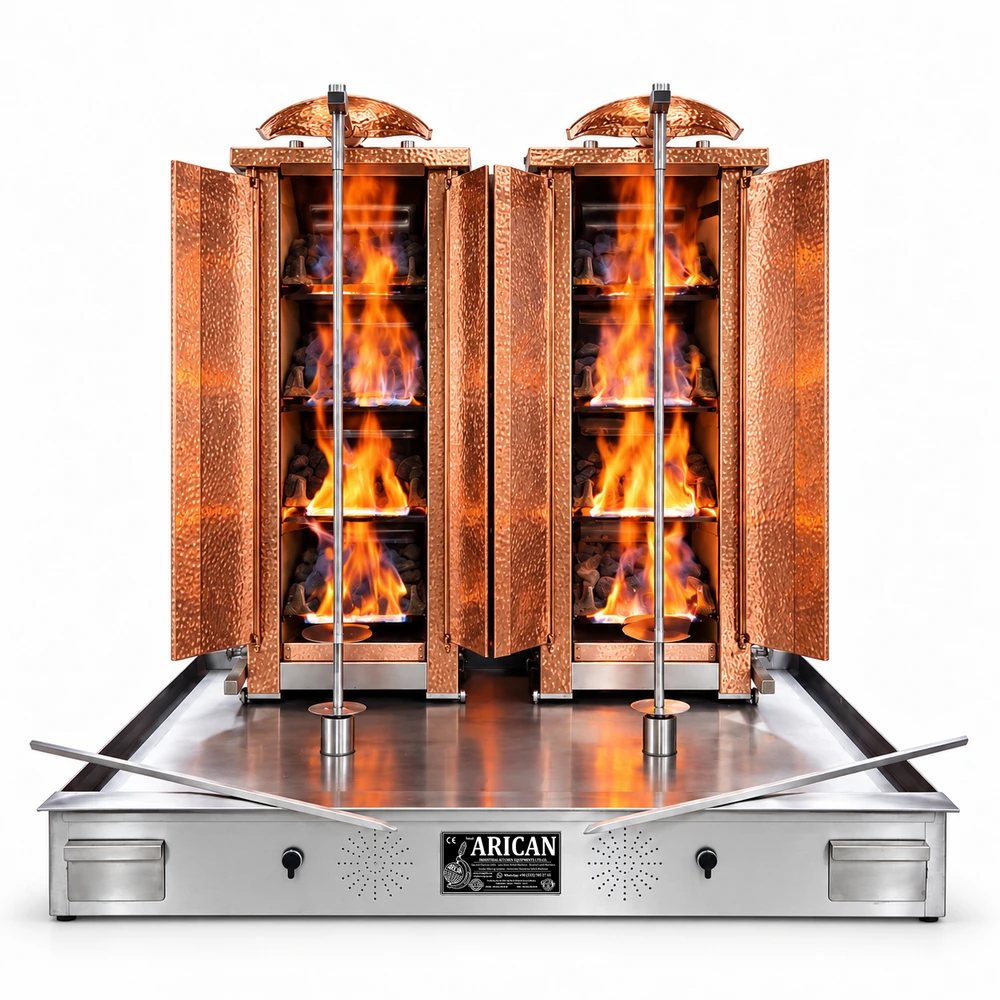 Doppel-Dönergrill mit Gas und Lavasteinen · 4+4 Brenner · Kupferverkleidung — ARC LDCD006